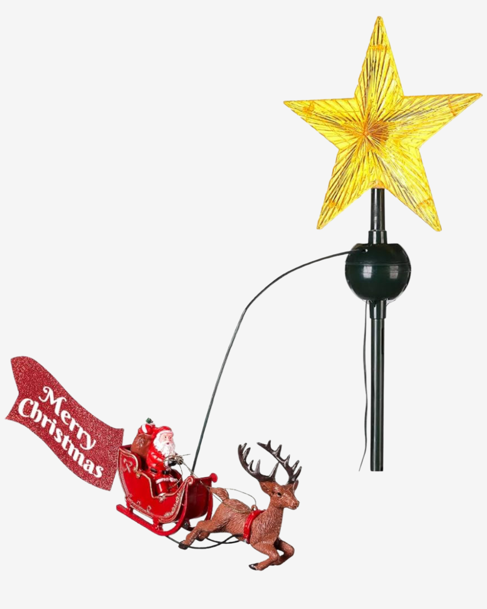 Puntale per Albero di Natale con Stella e Slitta Rotante