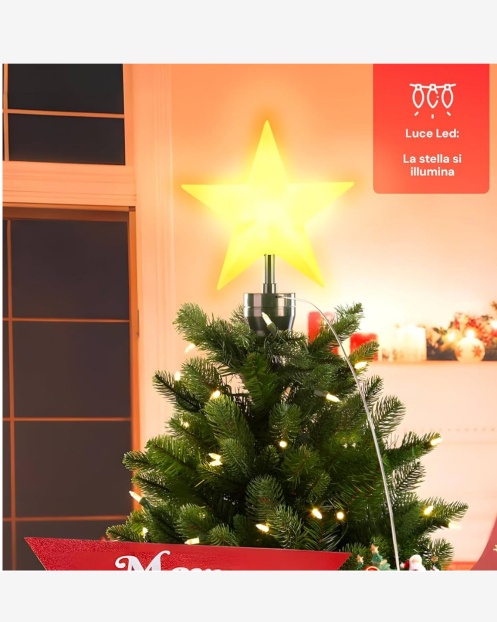 Puntale per Albero di Natale con Stella e Slitta Rotante