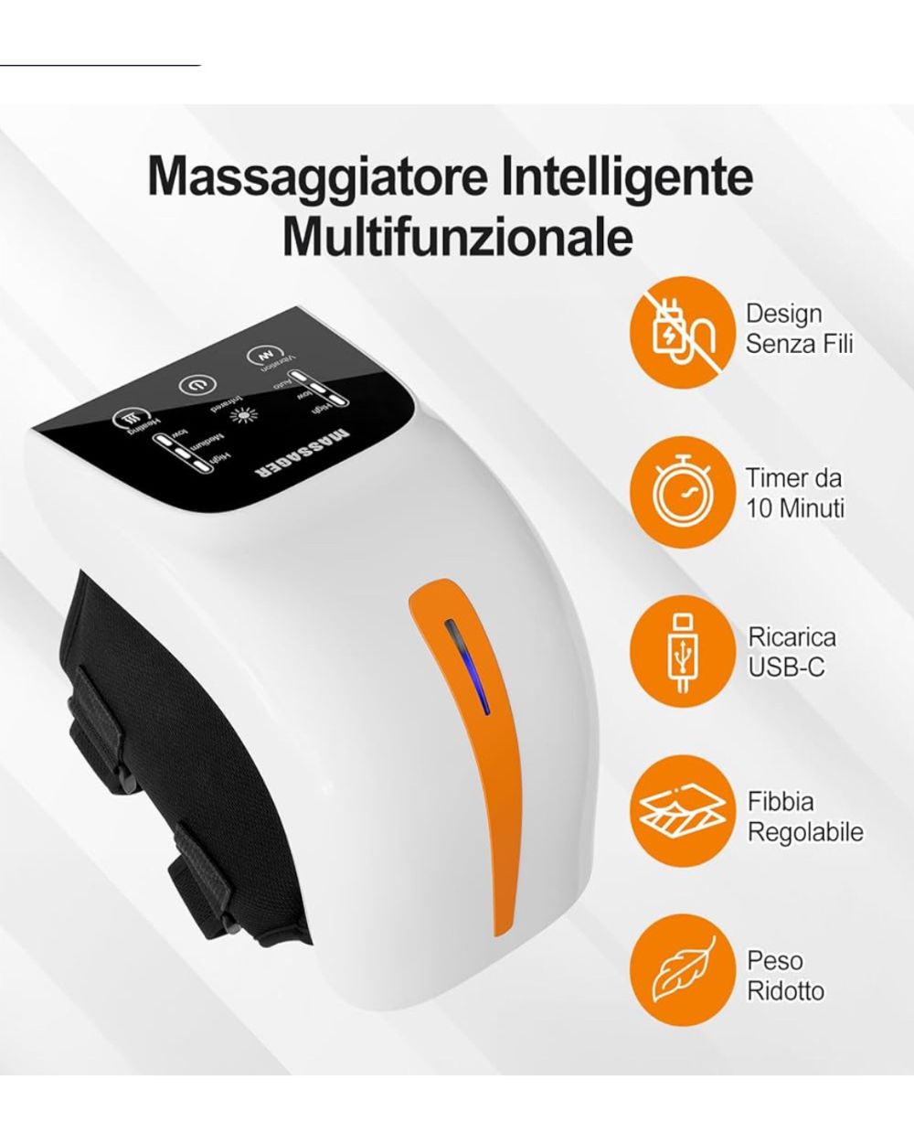 Massaggiatore per Ginocchio Senza Fili, Tecnologia Laser Infrarossi,Massaggiatore per Ginocchia con Touchscreen a LED e 3 Livelli di Calore e Vibrazione per Alleviare i Dolori Articolari