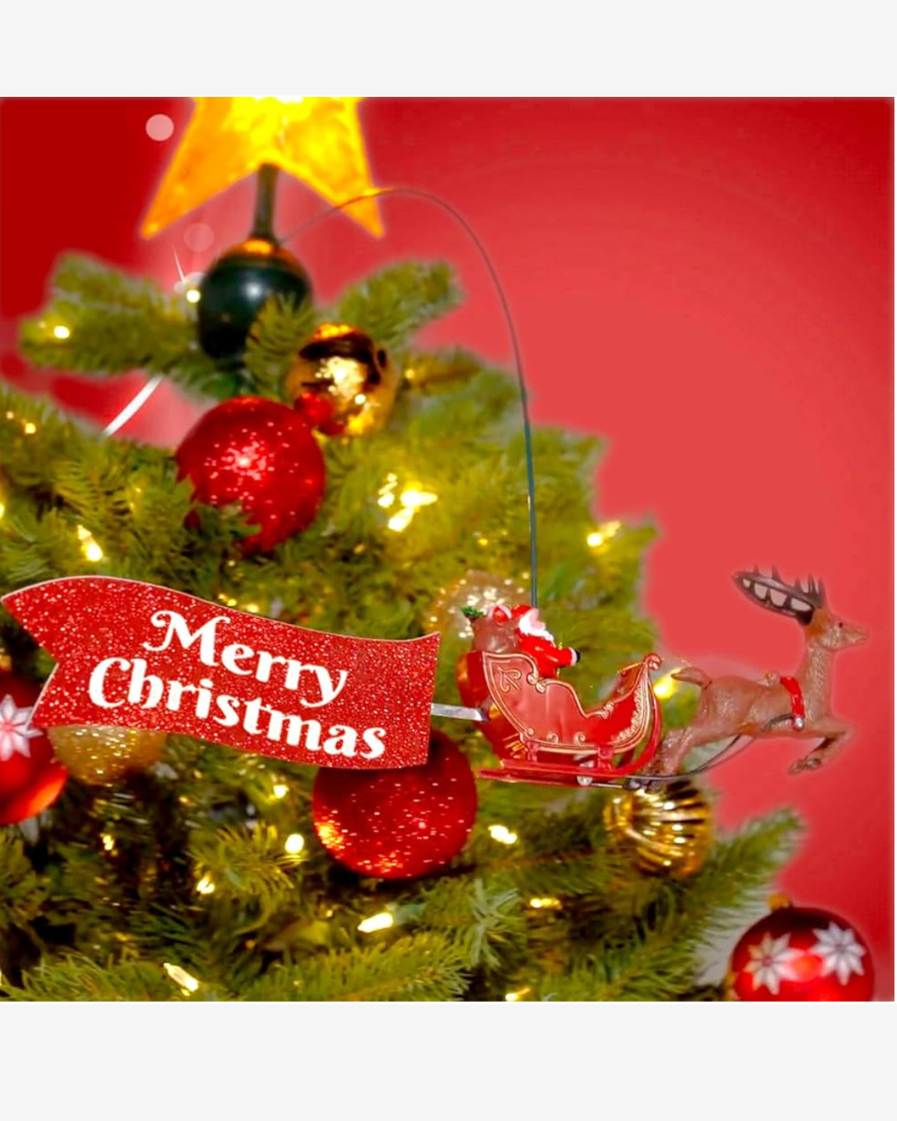 Puntale per Albero di Natale con Stella e Slitta Rotante