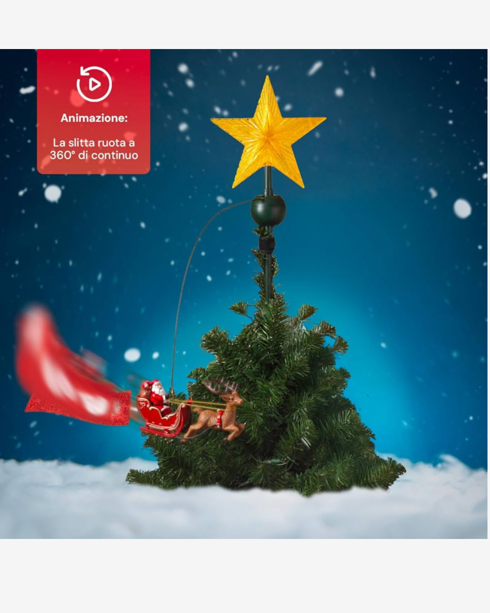 Puntale per Albero di Natale con Stella e Slitta Rotante