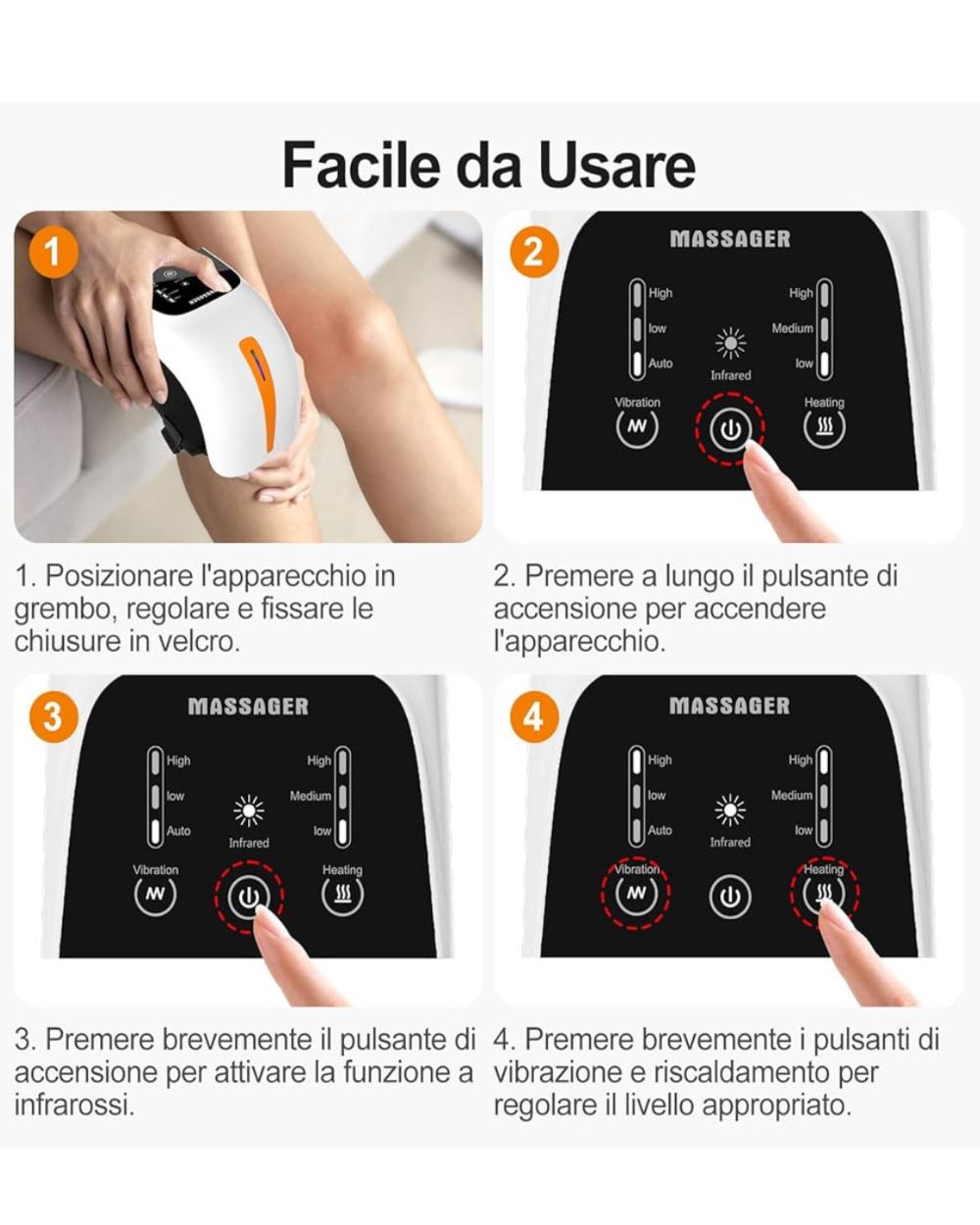 Massaggiatore per Ginocchio Senza Fili, Tecnologia Laser Infrarossi,Massaggiatore per Ginocchia con Touchscreen a LED e 3 Livelli di Calore e Vibrazione per Alleviare i Dolori Articolari