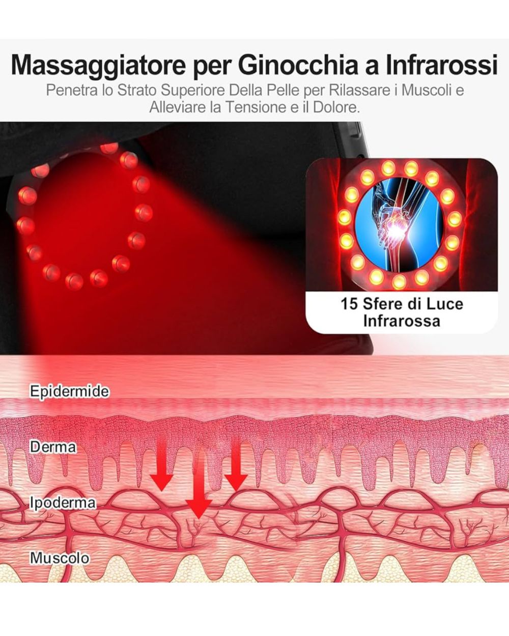 Massaggiatore per Ginocchio Senza Fili, Tecnologia Laser Infrarossi,Massaggiatore per Ginocchia con Touchscreen a LED e 3 Livelli di Calore e Vibrazione per Alleviare i Dolori Articolari