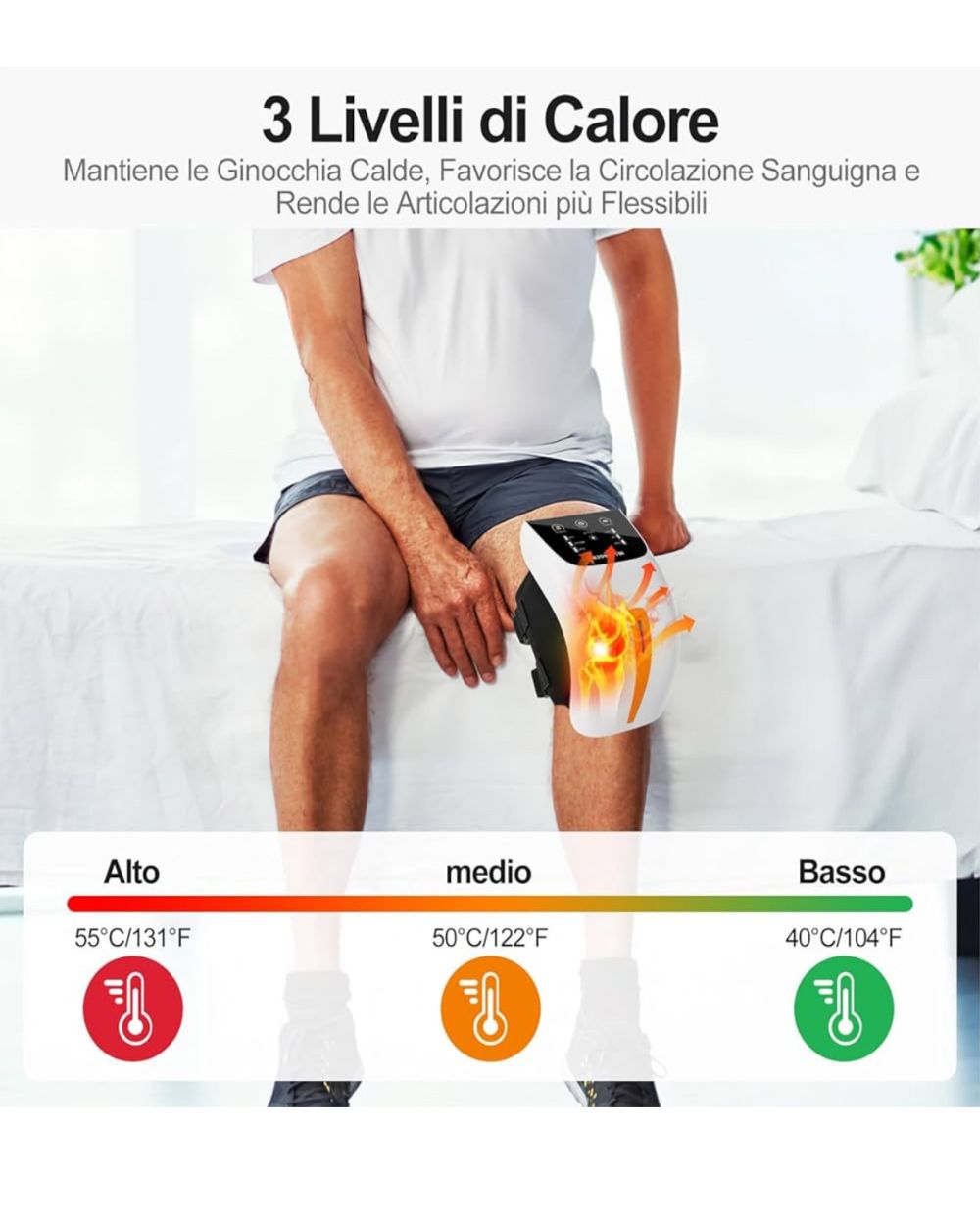 Massaggiatore per Ginocchio Senza Fili, Tecnologia Laser Infrarossi,Massaggiatore per Ginocchia con Touchscreen a LED e 3 Livelli di Calore e Vibrazione per Alleviare i Dolori Articolari