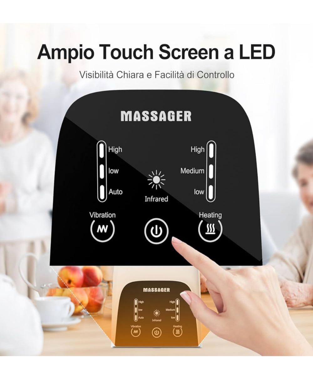 Massaggiatore per Ginocchio Senza Fili, Tecnologia Laser Infrarossi,Massaggiatore per Ginocchia con Touchscreen a LED e 3 Livelli di Calore e Vibrazione per Alleviare i Dolori Articolari