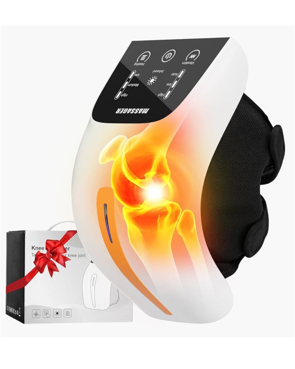 Massaggiatore per Ginocchio Senza Fili, Tecnologia Laser Infrarossi,Massaggiatore per Ginocchia con Touchscreen a LED e 3 Livelli di Calore e Vibrazione per Alleviare i Dolori Articolari
