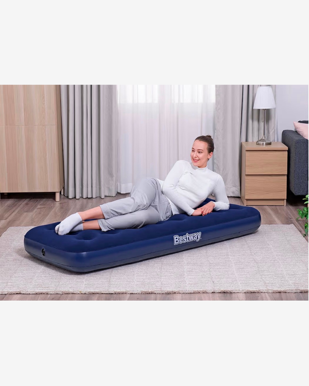 Bestway Materasso Gonfiabile Singolo e Matrimoniale Blu con Valvola Rapida e Superficie Floccata Velluto per Riposo Comfortabile