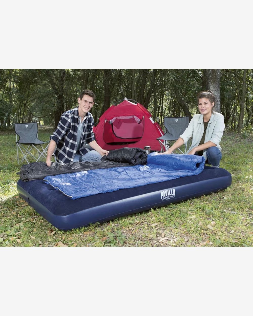 Bestway Materasso Gonfiabile Singolo e Matrimoniale Blu con Valvola Rapida e Superficie Floccata Velluto per Riposo Comfortabile