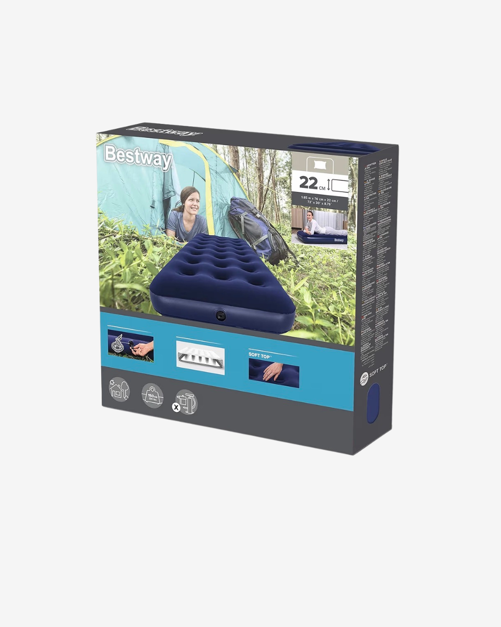 Bestway Materasso Gonfiabile Singolo e Matrimoniale Blu con Valvola Rapida e Superficie Floccata Velluto per Riposo Comfortabile