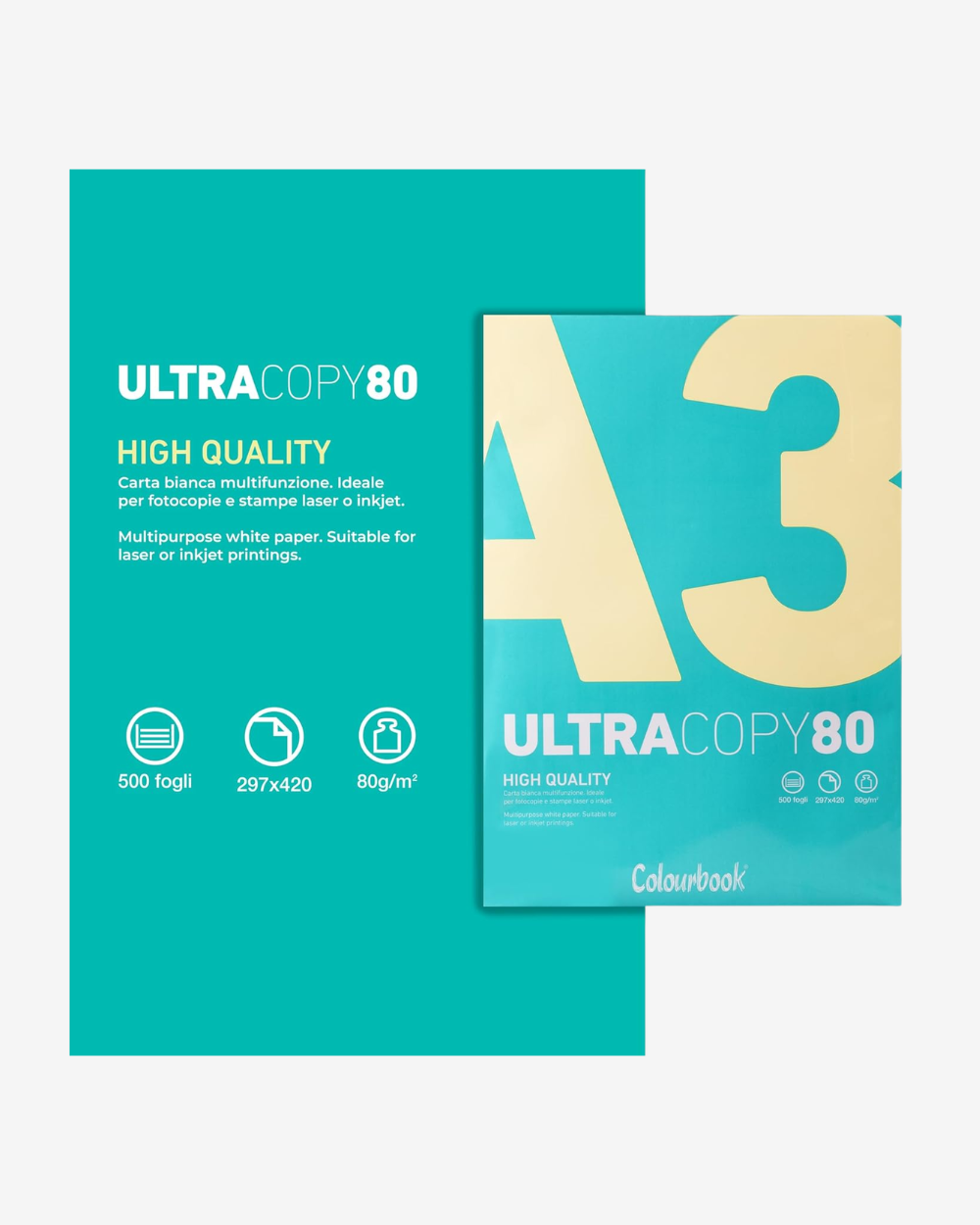 Colourbook | Carta A3 bianca 42x30cm, 80g/m², 500 fogli | Compatibile laser e inkjet, confezione robusta, uso ufficio e scolastico | Stampa nitida e versatile