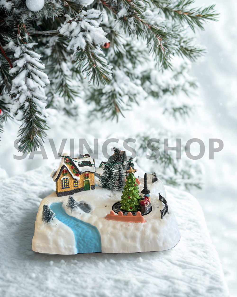 Villaggio Natalizio con Casetta e Albero Luminoso