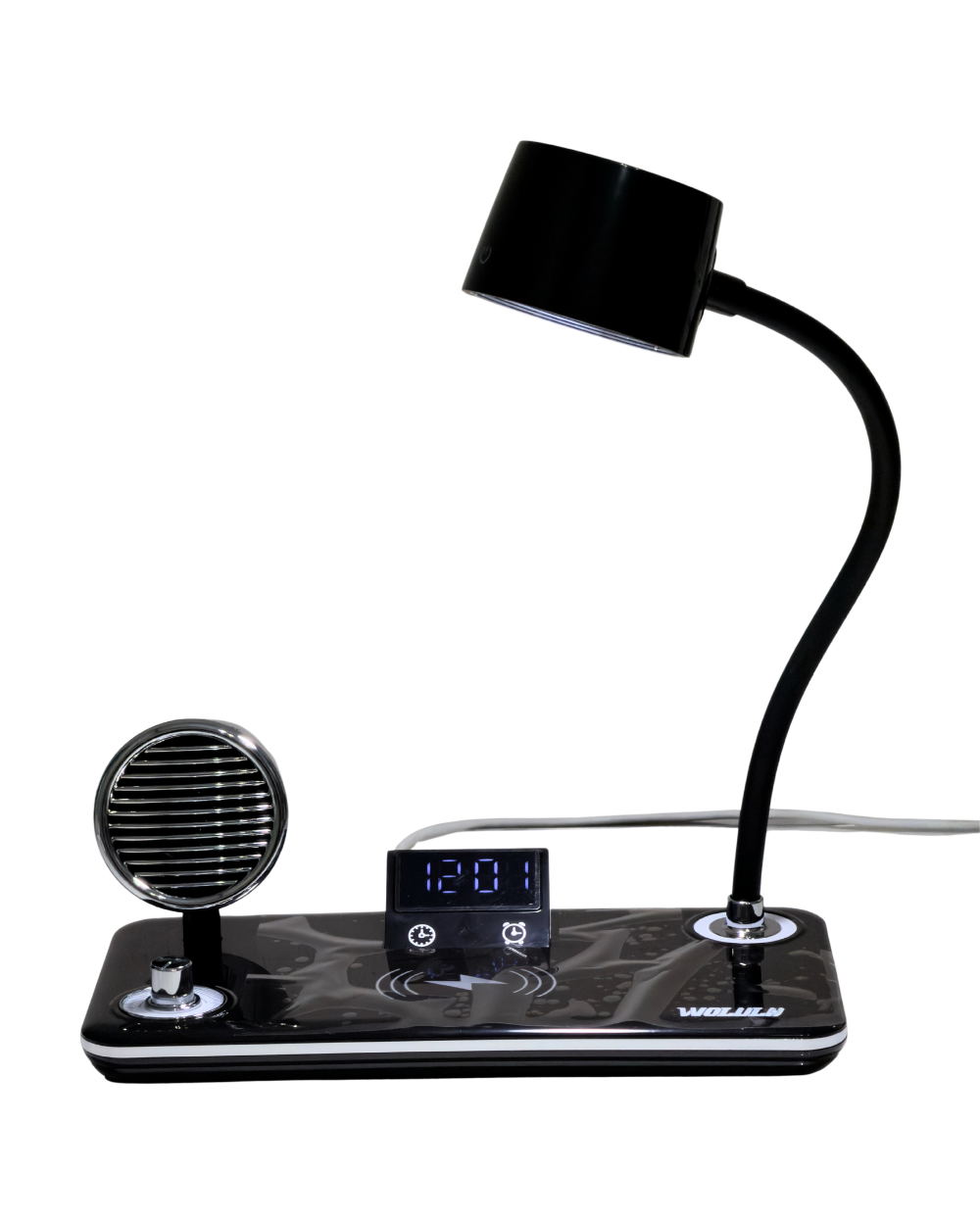 LAMPADA LED DA TAVOLO CON RICARICA WIRELESS, SVEGLIA & CASSA BLUETOOTH