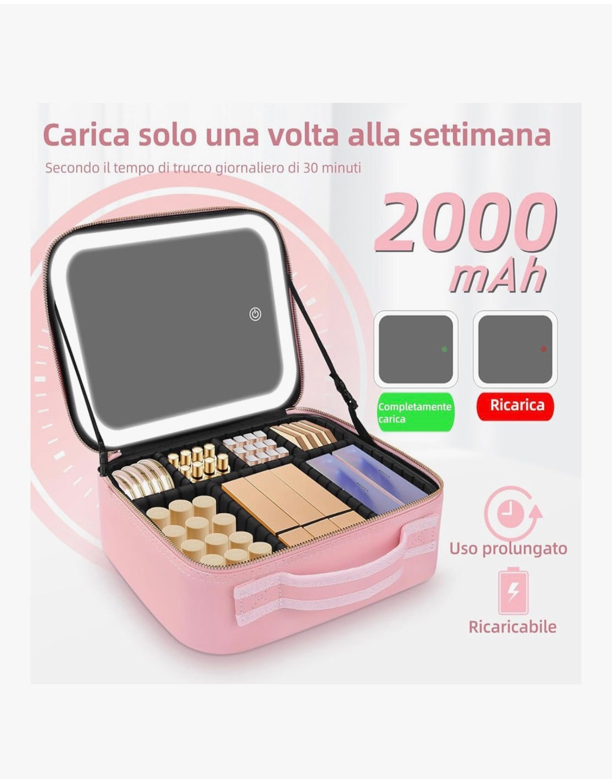 Borsa Cosmetica da Viaggio con Specchio, Portatrucchi Professionale da Viaggio Con Scompartimenti, Beauty Case per Donna Ragazza Uomo, Borsa Make Up Portatile per Pannelli - Rosa