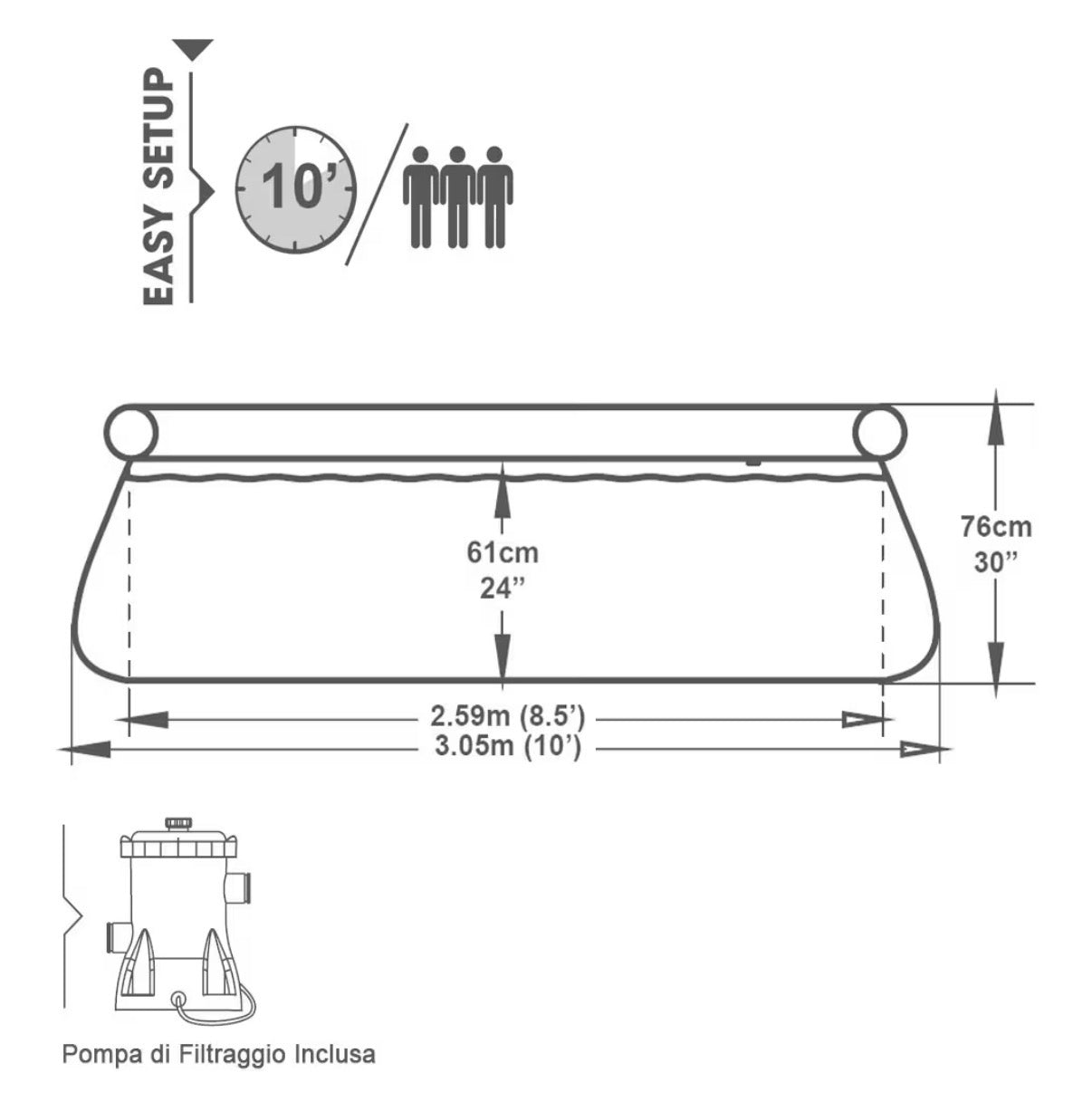 Bestway Piscina Fuori Terra Gonfiabile Fast Set da 305x76 (con pompa)
