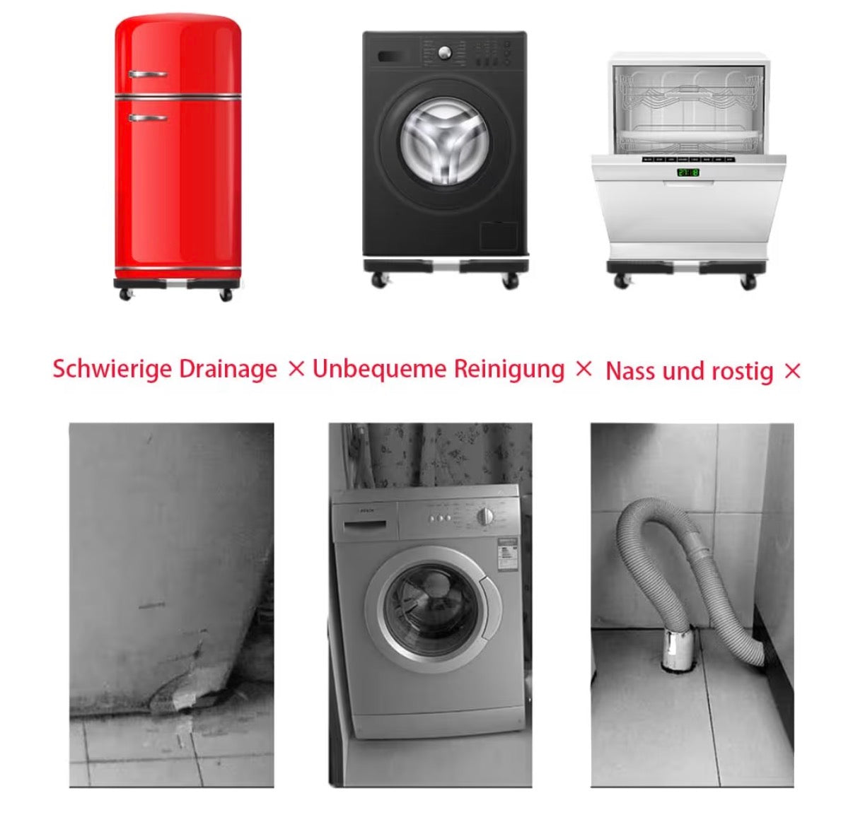 Base per lavatrice con ruote, supporto frigorifero, regolabile (40-60cm)