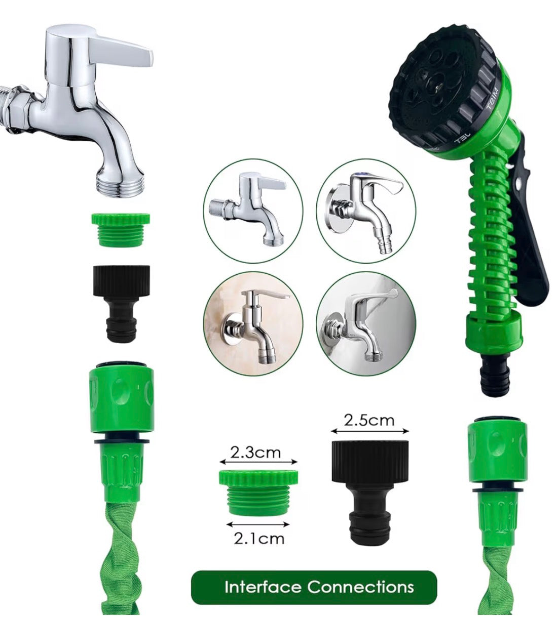 Tubo Estendibile da Giardino, Tubo per Irrigazione con 7 Modalità di Spruzzo Funzioni, Manichetta per Irrigazione con Pistola Acqua Per Lavaggio Auto, Giardino, Prato