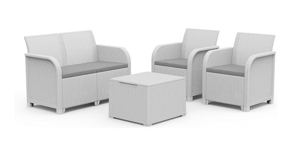 Rosalie Lounge Set con cuscini - Poltrone, Divano, Tavolino contenitore Bianco