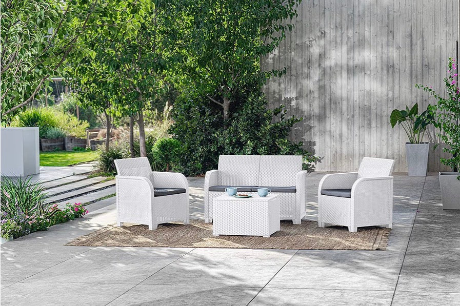 Rosalie Lounge Set con cuscini - Poltrone, Divano, Tavolino contenitore Bianco