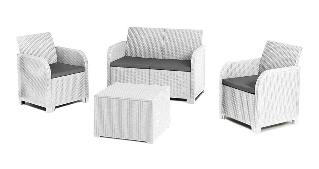 Rosalie Lounge Set con cuscini - Poltrone, Divano, Tavolino contenitore Bianco