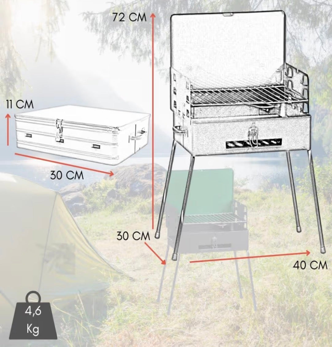 Barbecue a Carbone richiudibile a Valigetta Dotato di Gambe Smontabili