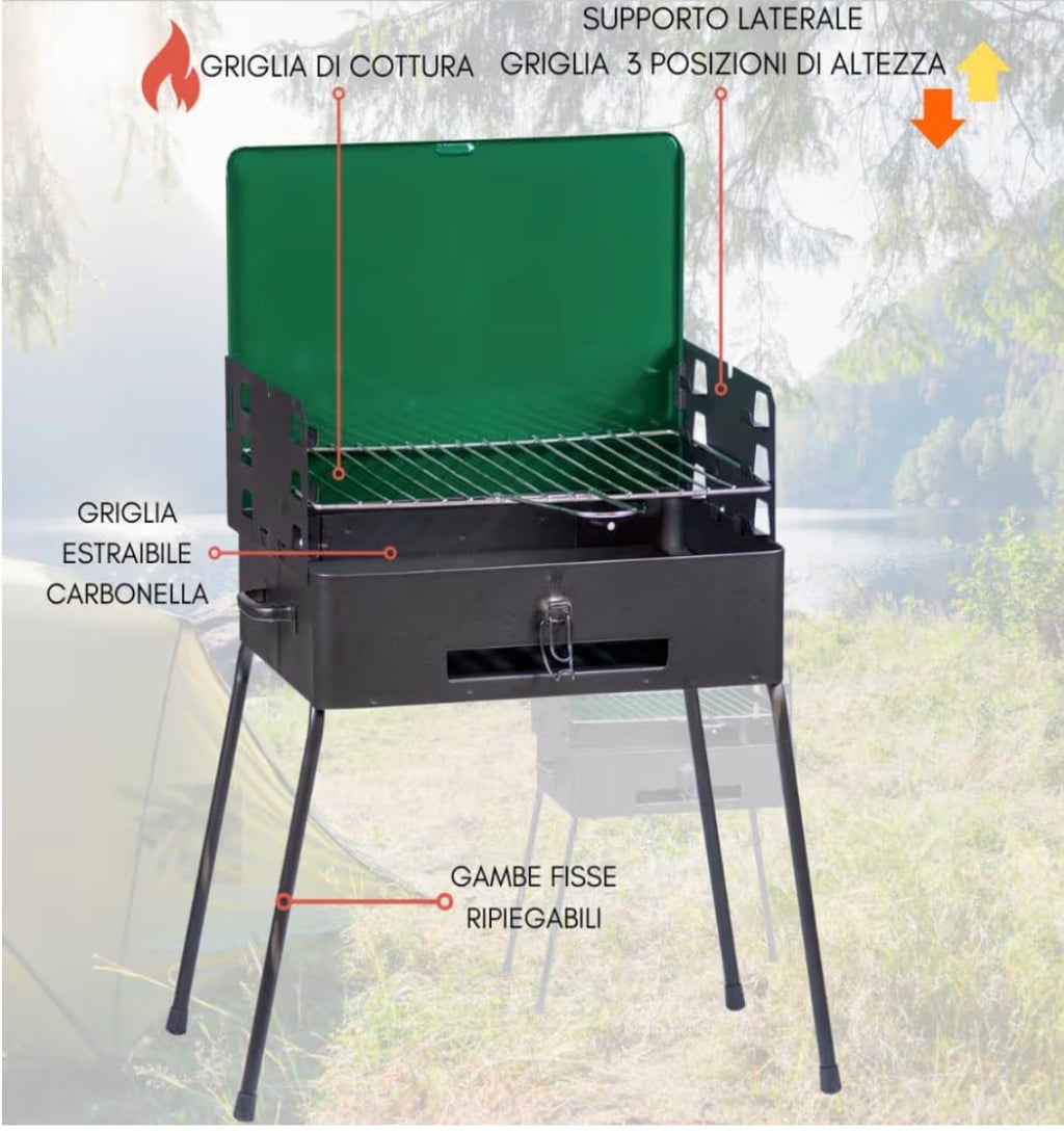 Barbecue a Carbone richiudibile a Valigetta Dotato di Gambe Smontabili