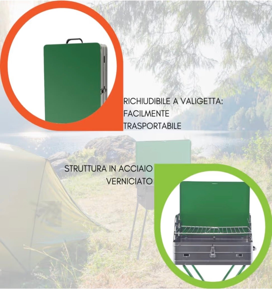 Barbecue a Carbone richiudibile a Valigetta Dotato di Gambe Smontabili