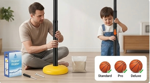 Canestro da Basket Professionale per Bambini - Altezza Regolabile fino a 150 cm - Base Riempibile con Acqua o Sabbia - Gioco Sportivo per Interni ed Esterni