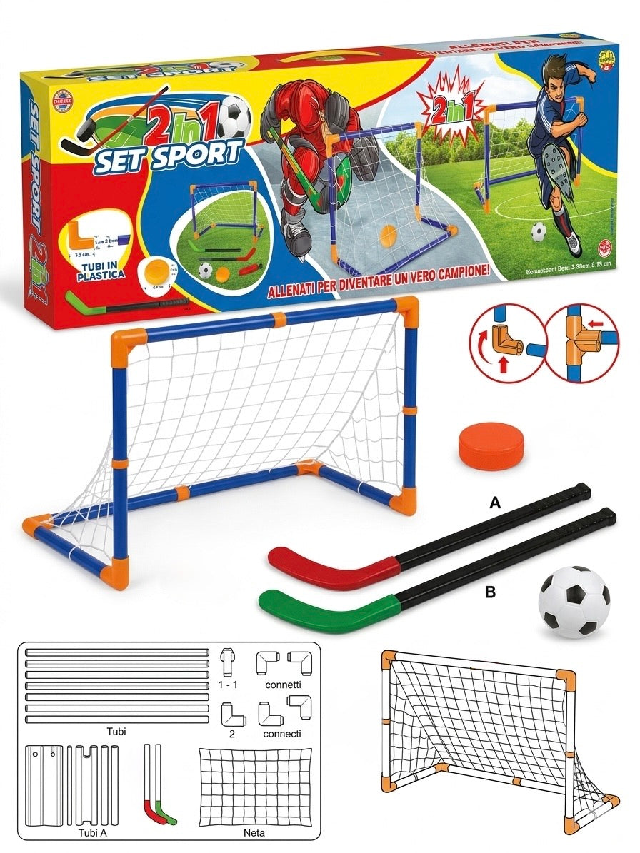 Set Sportivo 2 in 1 Porta da Calcio e Hockey per Bambini - Allena il Tuo Piccolo Campione!