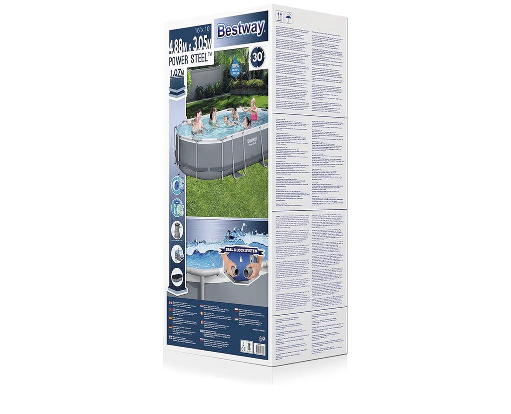 Piscina Bestway Power Steel - Set Completo Ovale con Pompa filtro, scala e telone, 488 x 305 x 107cm