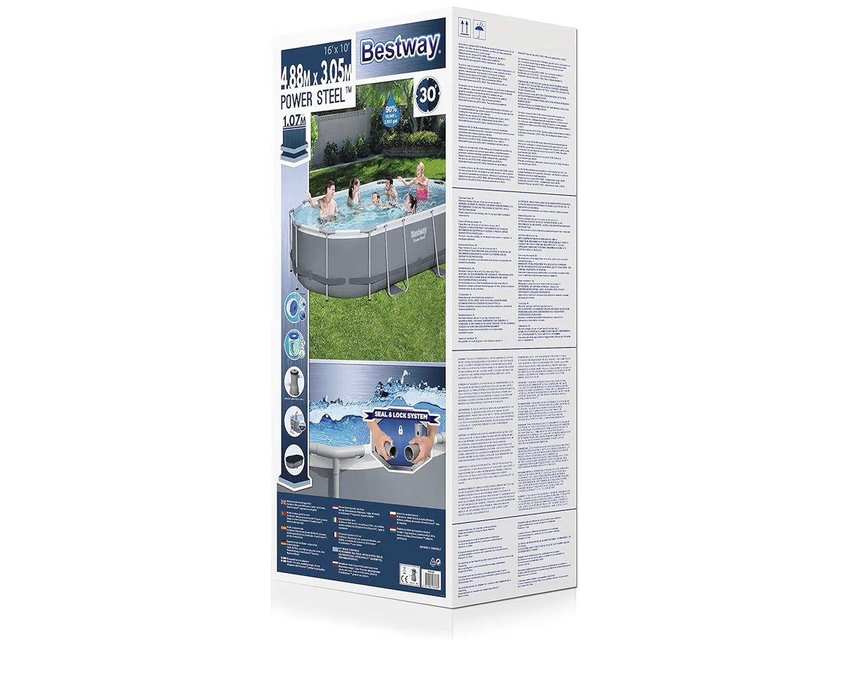 Piscina Bestway Power Steel - Set Completo Ovale con Pompa filtro, scala e telone, 488 x 305 x 107cm