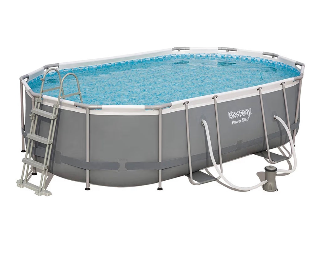 Piscina Bestway Power Steel - Set Completo Ovale con Pompa filtro, scala e telone, 488 x 305 x 107cm