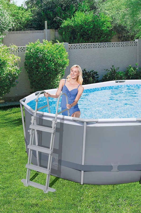 Piscina Bestway Power Steel - Set Completo Ovale con Pompa filtro, scala e telone, 488 x 305 x 107cm