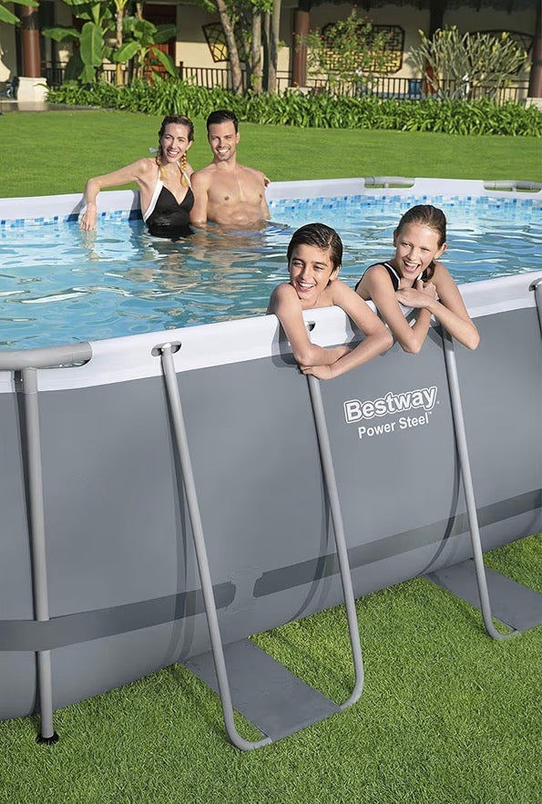 Piscina Bestway Power Steel - Set Completo Ovale con Pompa filtro, scala e telone, 488 x 305 x 107cm