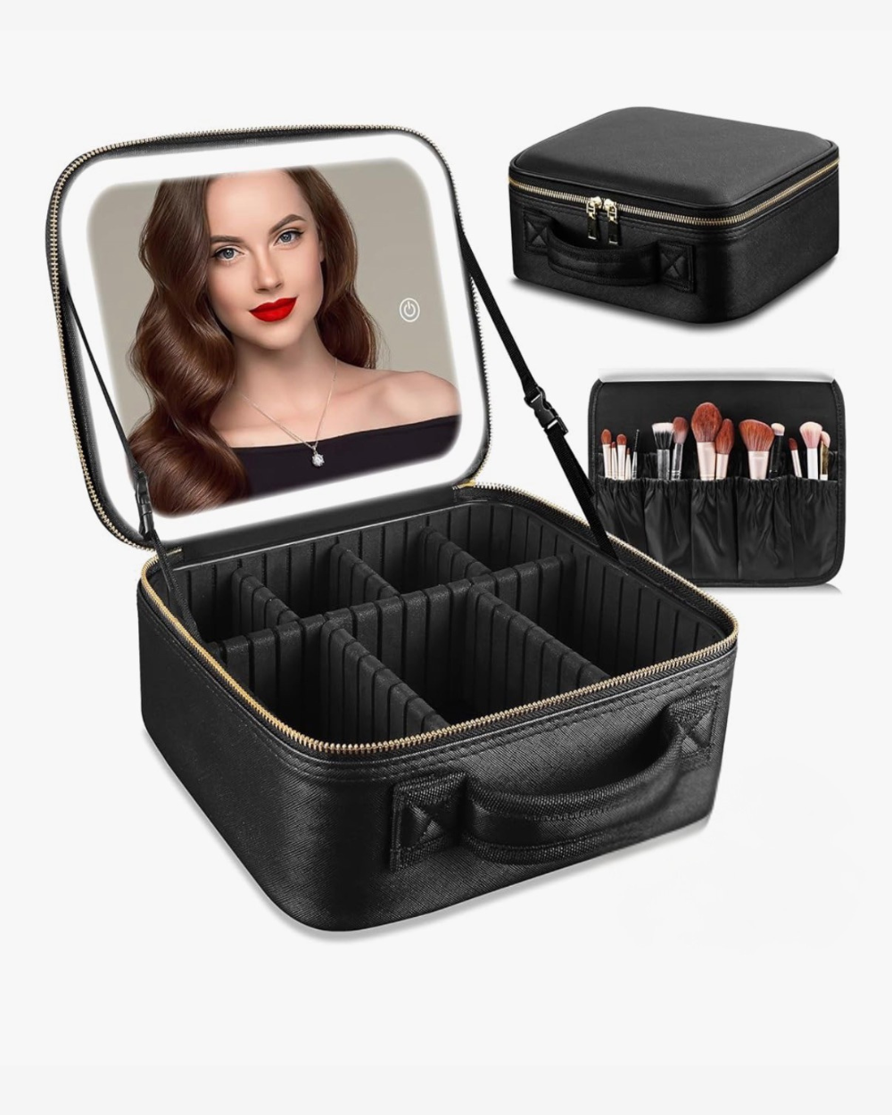 Borsa Cosmetica da Viaggio con Specchio, Portatrucchi Professionale da Viaggio Con Scompartimenti, Beauty Case per Donna Ragazza Uomo, Borsa Make Up Portatile per Pannelli - Rosa